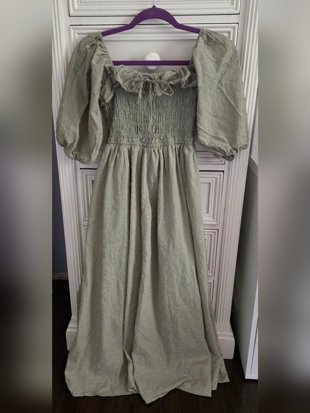 R Vivimos Green Smocked Puff Sleeve Swiss Dots Dress Size M